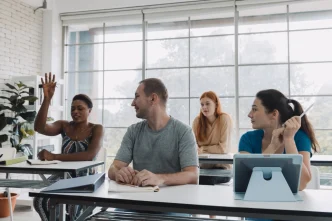 Adult Students study in classroom
