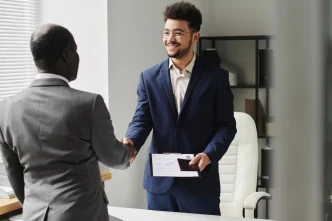 Specialist Congratulating Man of Getting Visa